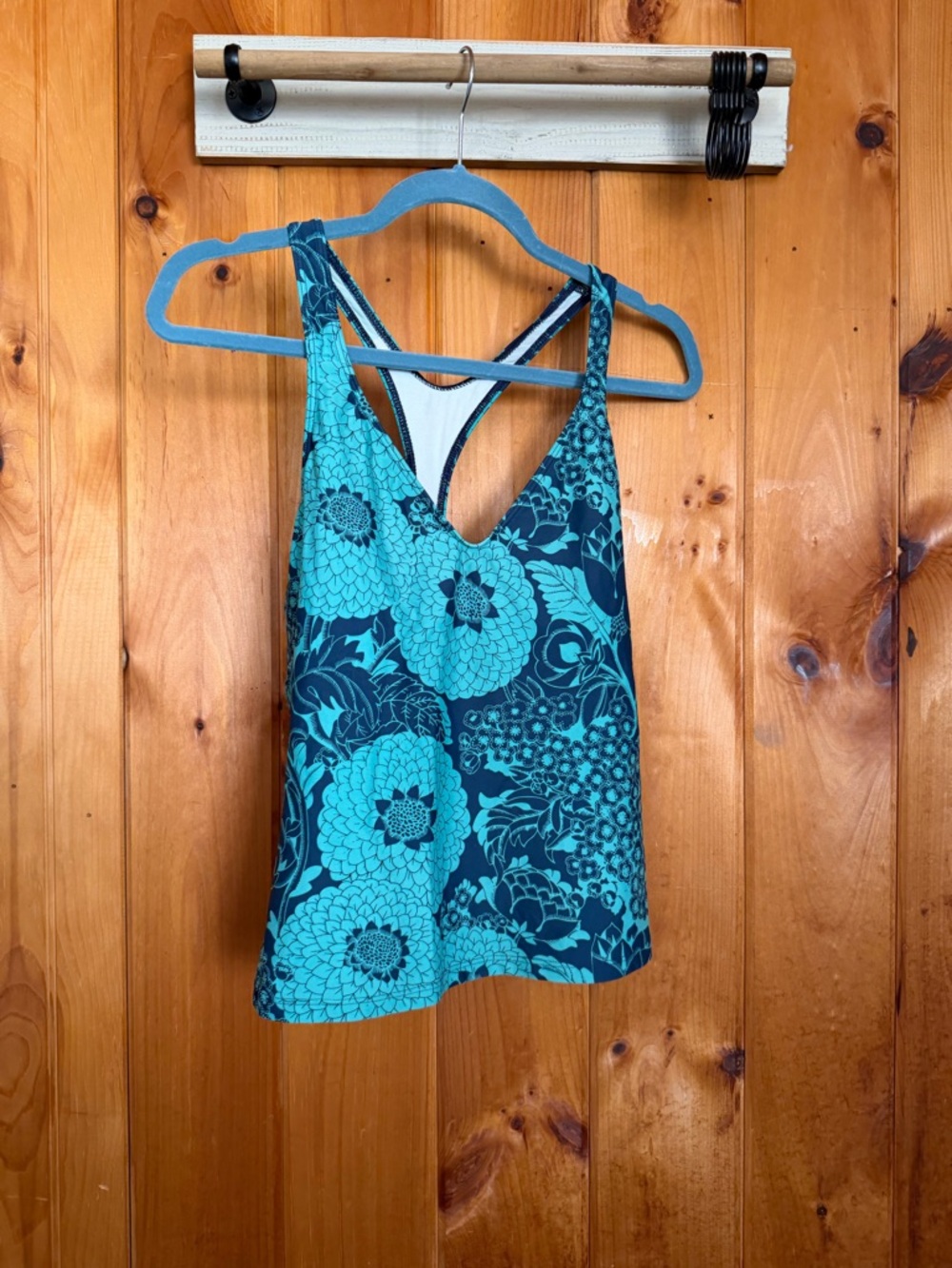 Patagonia Teal Floral V-Neck Racerback Tank